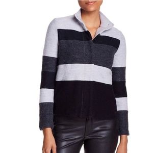 Karl Lagerfeld Paris Wool Blend Colorblock Jacket Mock Neck XL Black Gray NWT